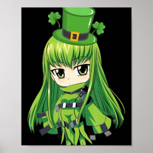 Affiche Saint Patrick's Day Anime Girl avec Shamrock