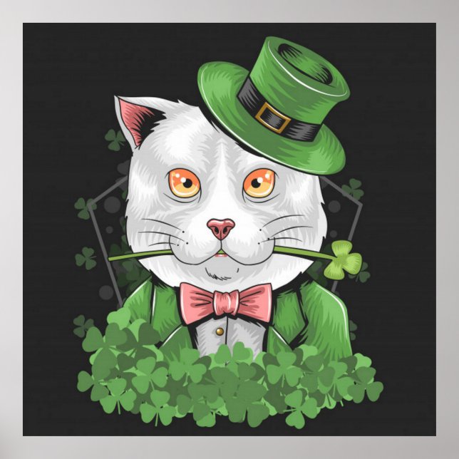 Affiche Saint Patrick's Day Chat Fumer un tuyau (Devant)