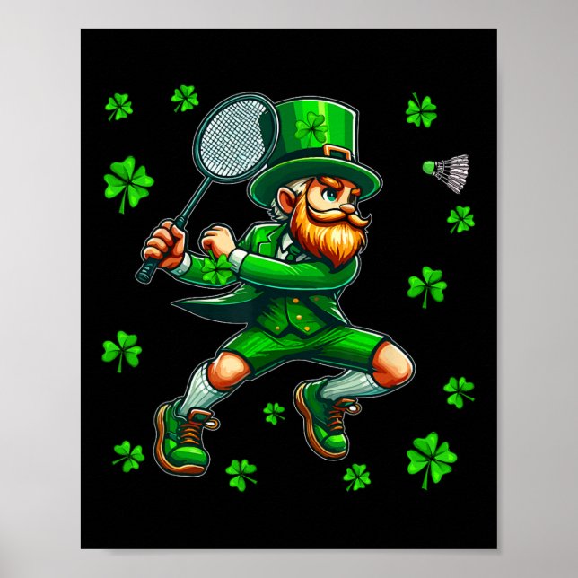 Affiche Saint Patrick's Day Man Jouer du thé au badminton (Devant)