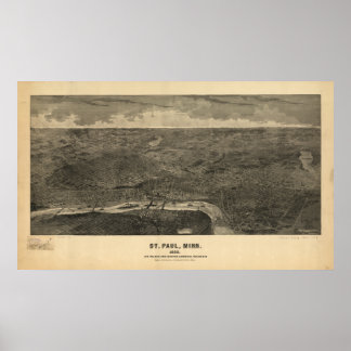 Affiche Saint Paul Minnesota 1887 Antique Carte Panoramiqu