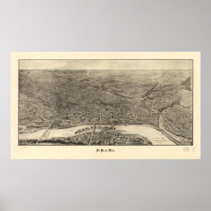 Affiche Saint Paul Minnesota 1906 Antique carte panoramiqu
