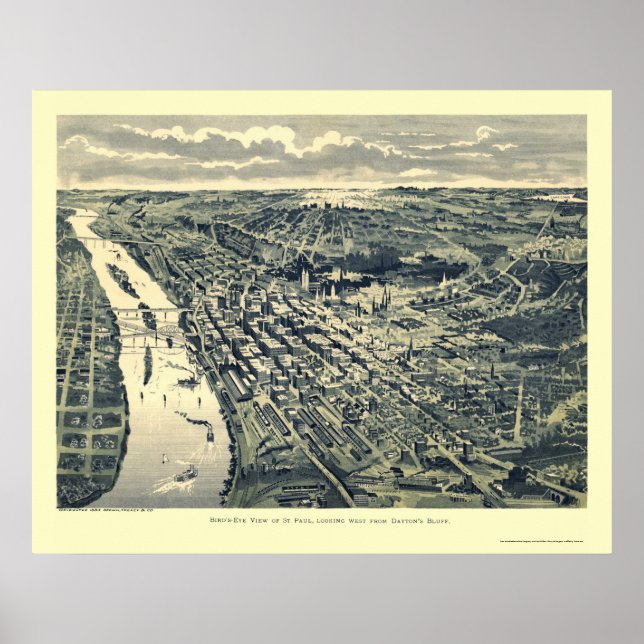 Affiche Saint Paul, MN Carte panoramique - 1893 (Devant)