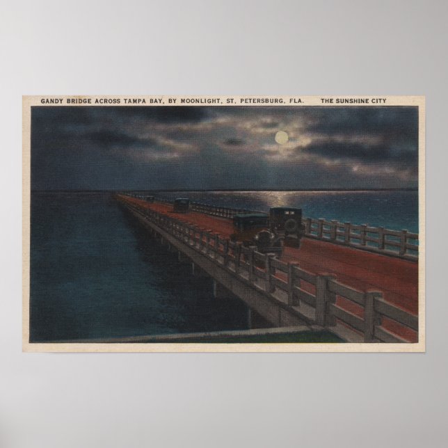 Affiche Saint-Pétersbourg, FL - Vue lune de Gandy (Devant)