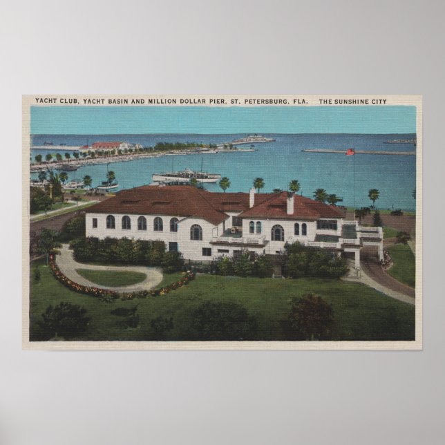 Affiche Saint-Pétersbourg, Floride - Aérien de Yacht (Devant)