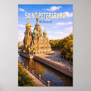 Affiche Saint-Pétersbourg Russie Illustration Voyage Art