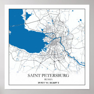 Affiche Saint-Pétersbourg Russie Plan de la ville Voyage s