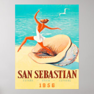 Affiche Saint-Sébastien, une femme sort d'un coquillage