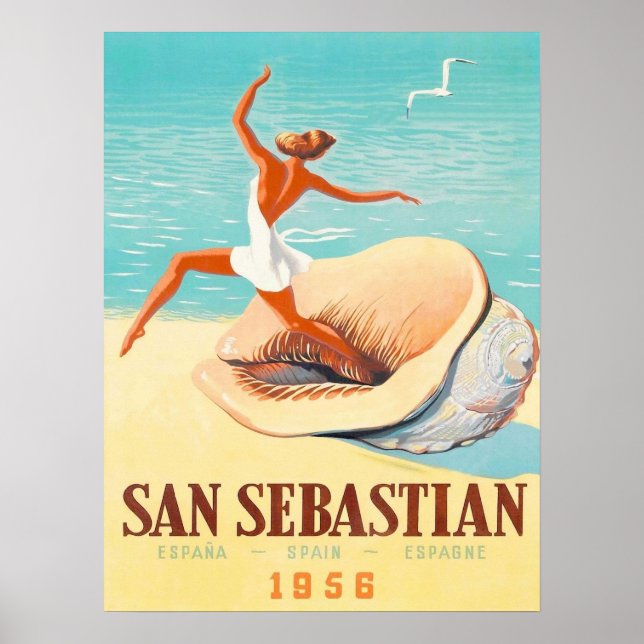 Affiche Saint-Sébastien, une femme sort d'un coquillage (Devant)