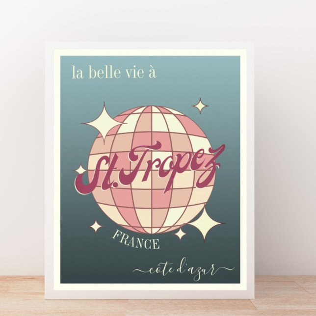 Affiche Saint-Tropez France côte d'Azur bleu rose (Créateur téléchargé)