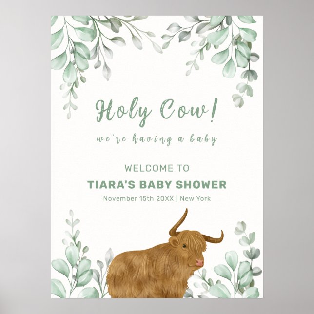 Affiche Saint-Vache Rustique Boho Baby shower de verdure B (Devant)