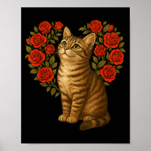 Affiche Saint Valentin Chat Mignon Fleur Heart Drôle Amour