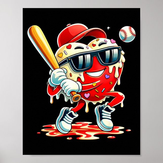 Affiche Saint-Valentin Cœur Baseball Drip Glace Garçons  (Devant)