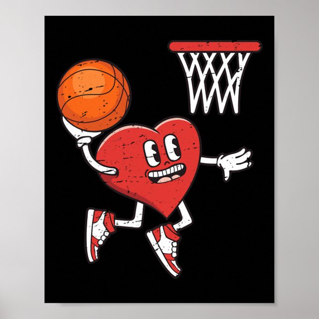 Affiche Saint Valentin Coeur Dunking Basketball Garçons Fi (Devant)