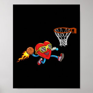 Affiche Saint Valentin Coeur Dunking Basketball Garçons Fi