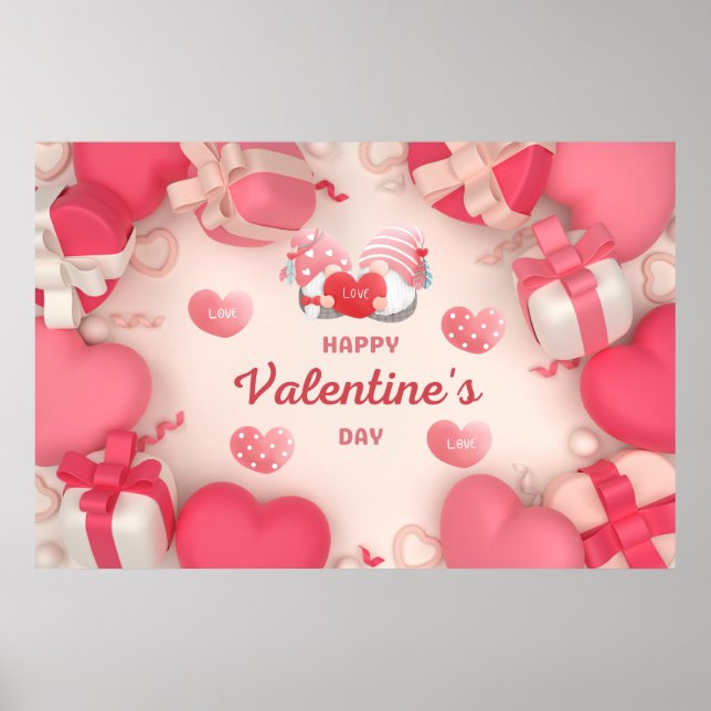 Affiche Saint Valentin Coeurs, cadeaux et cadeaux (Devant)