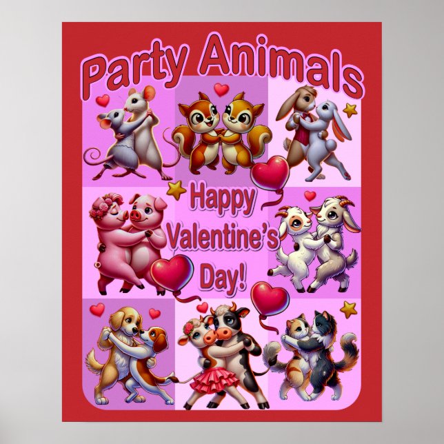 Affiche Saint Valentin Couples dansants "Animaux de fête" (Devant)