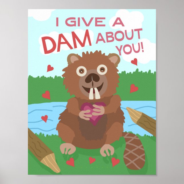 Affiche Saint Valentin Cute Beaver Donner un jeu de barrag (Devant)