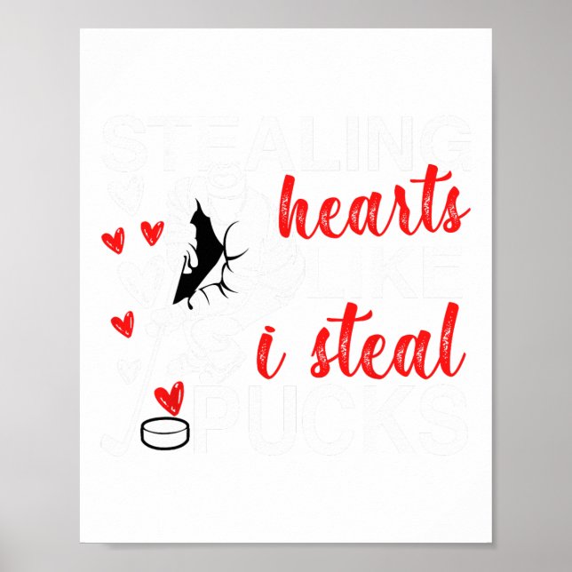 Affiche Saint-Valentin de hockey volant des cœurs comme je (Devant)