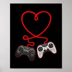 Affiche Saint-Valentin de joueur vidéo avec cœur de manett