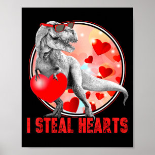 Affiche Saint-Valentin Dinosaure T Rex Je Vole des Cœurs D
