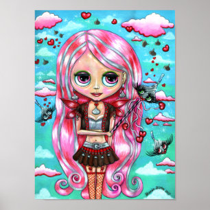 Affiche Saint Valentin Fairy Pink cheveux Chocolat Baisers