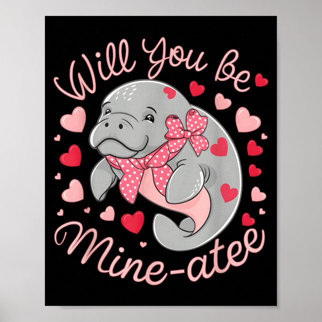 Affiche Saint-Valentin Lamantin Mignon Animaux Cœurs Veux- (Devant)