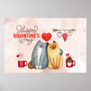 Affiche Saint Valentin mignon romantique Chat Couple