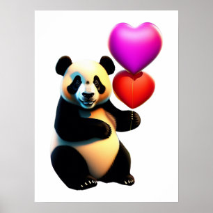 Affiche Saint Valentin, Panda & Heart Balloon, Saint Valen