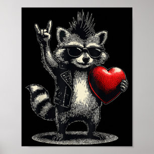 Affiche Saint Valentin Rock Punk Coeur de Raton Laveur Drô