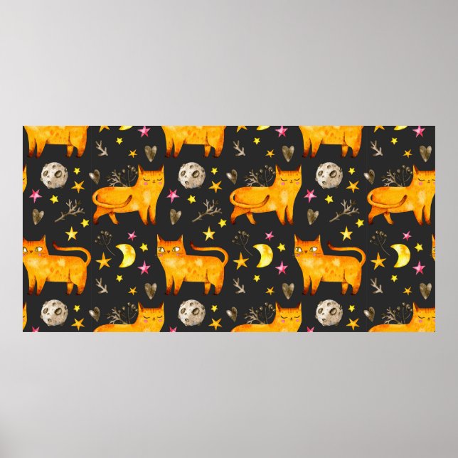 Affiche Saint Valentin sans couture motif avec chats, étoi (Devant)