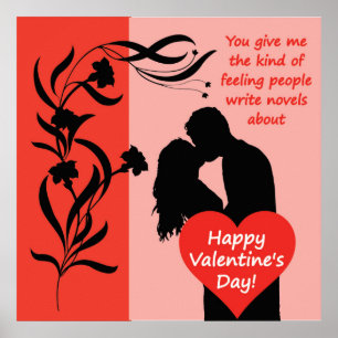 Affiche Saint Valentin, un couple de fleurs embrassant