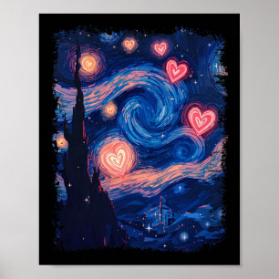 Affiche Saint-Valentin Van Gogh Nuit étoilée Cœur Assorti