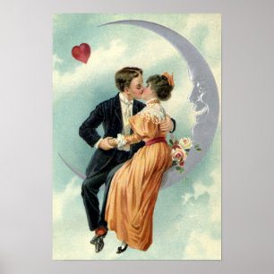 Affiche Saint-Valentin victorien vintage d'amour et de rom