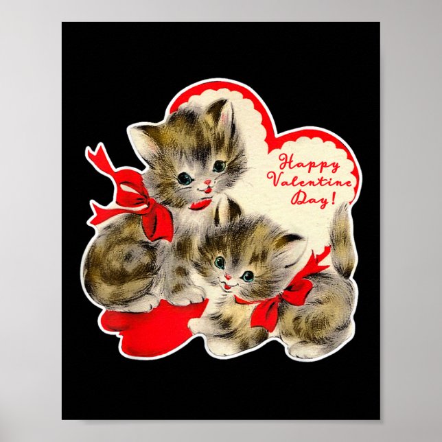 Affiche Saint-Valentin Vintage Chat Chaton Rétro (Devant)