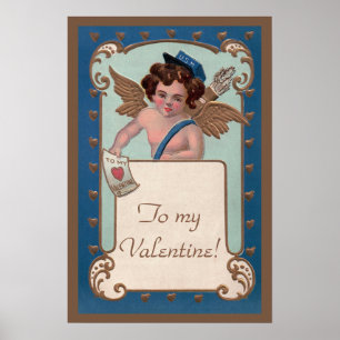 Affiche Saint-Valentin vintage, chérubin avec lettres d'am
