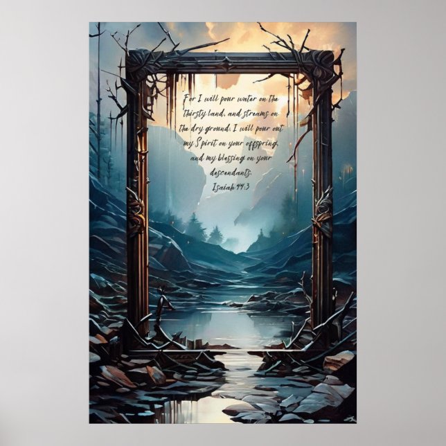 Affiche Sainte Bible chrétienne Verse Ésaïe 44:3 (Devant)