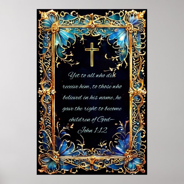 Affiche Sainte Bible chrétienne Verse Jean 1:12 (Devant)