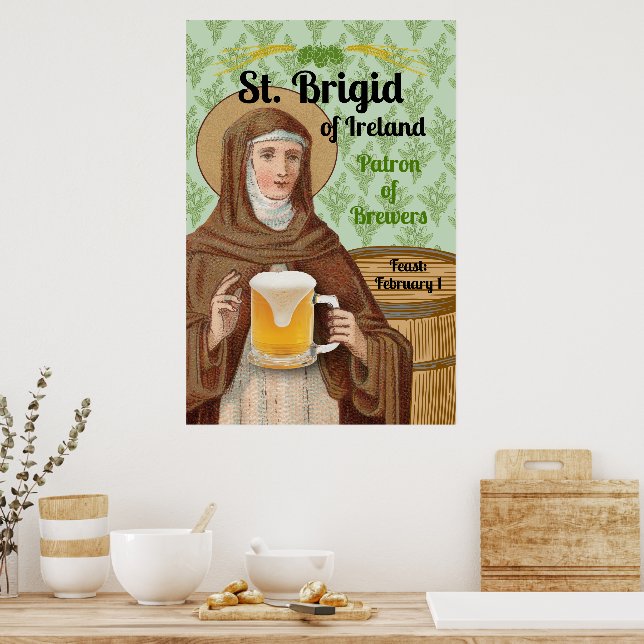 Affiche Sainte Brigitte d'Irlande et son tonneau de bière (Cuisine)