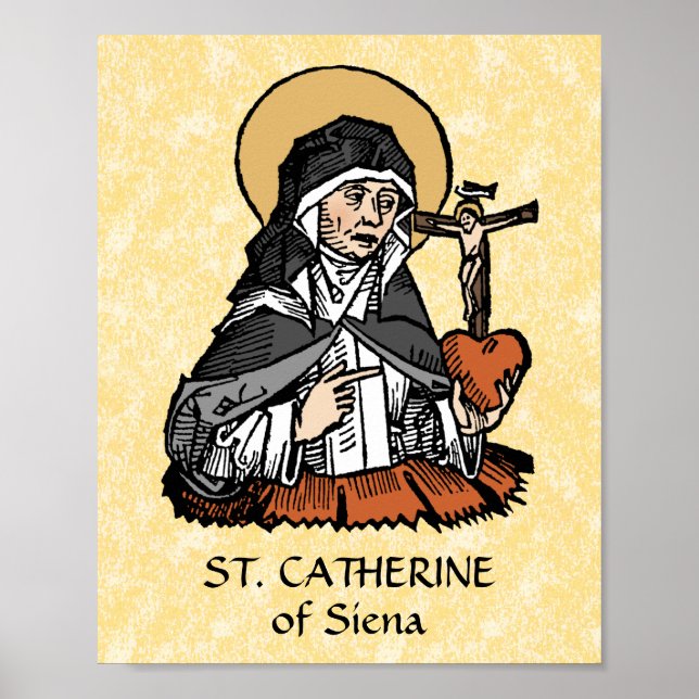 Affiche Sainte Catherine de Sienne avec Coeur Crucifix (Devant)