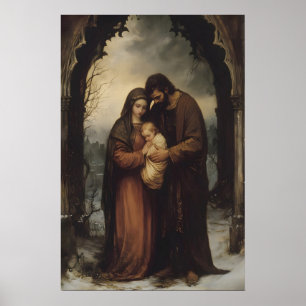 Affiche Sainte Famille Noël Hiver Jésus Art Numérique