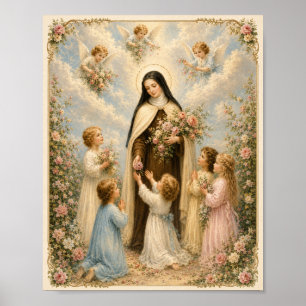 Affiche Sainte Thérèse de Lisieux "Petite Fleur" avec enfa