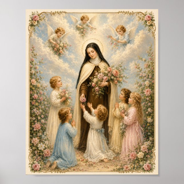 Affiche Sainte Thérèse de Lisieux "Petite Fleur" avec enfa (Devant)