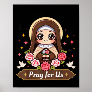 Affiche Sainte Thérèse de Lisieux Priez Pour Nous Roses Ca