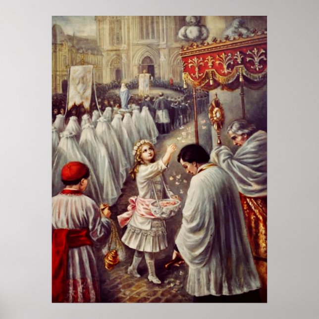 Affiche Sainte Thérèse jette des fleurs au Saint Sacrement (Devant)