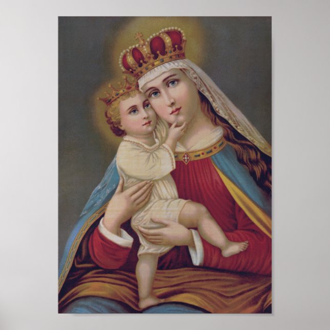 Affiche Sainte Vierge Marie Reine du Ciel Jésus catholique (Devant)