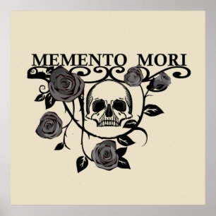 Affiche Saisir le Jour - Roses Noires - Crâne Memento Mori
