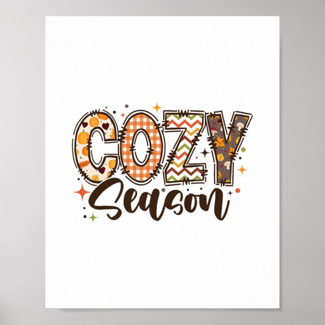 Affiche Saison Cosy Citrouille Automne Tombez Tous Feuille (Devant)