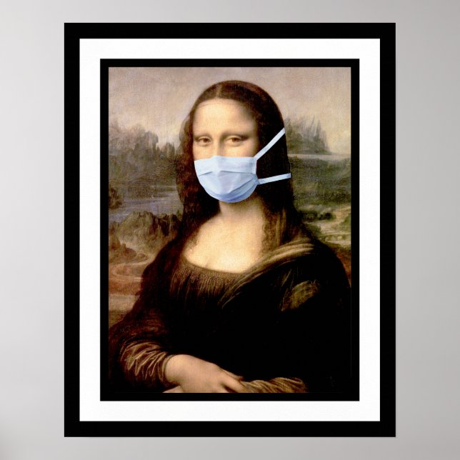 Affiche Saison de la grippe Mona Lisa avec masque et cadre (Devant)