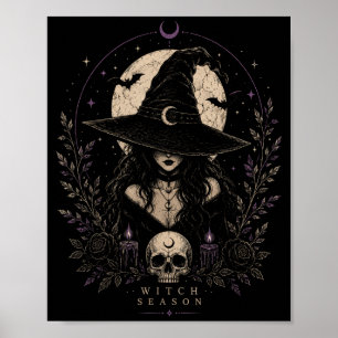Affiche Saison de sorcière gothique Halloween Lune Magie E