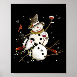 Affiche Saison de vacances Tipsy Snowman Boire Vin Snowmen